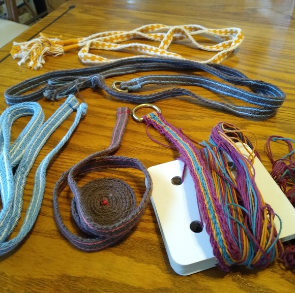 Hand Woven 40in. Geometric Golden Yellow and White Tasseled Tablet Weaving - Picture 5 of 5